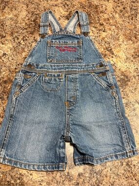 Levi's Light Blue Denim Short Overalls with Red Logo